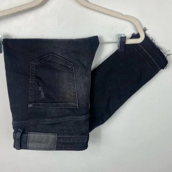 Zara Z1975 Asymmetric Hem Black Jeans Size 8 Released Hem Distressed Denim Raw - Picture 8 of 15